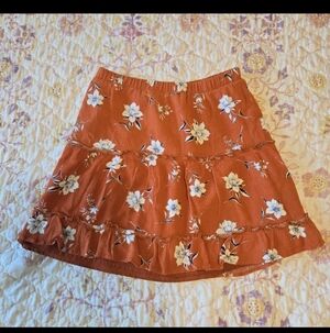 Paper Crane Rust Orange Floral Tiered Skirt